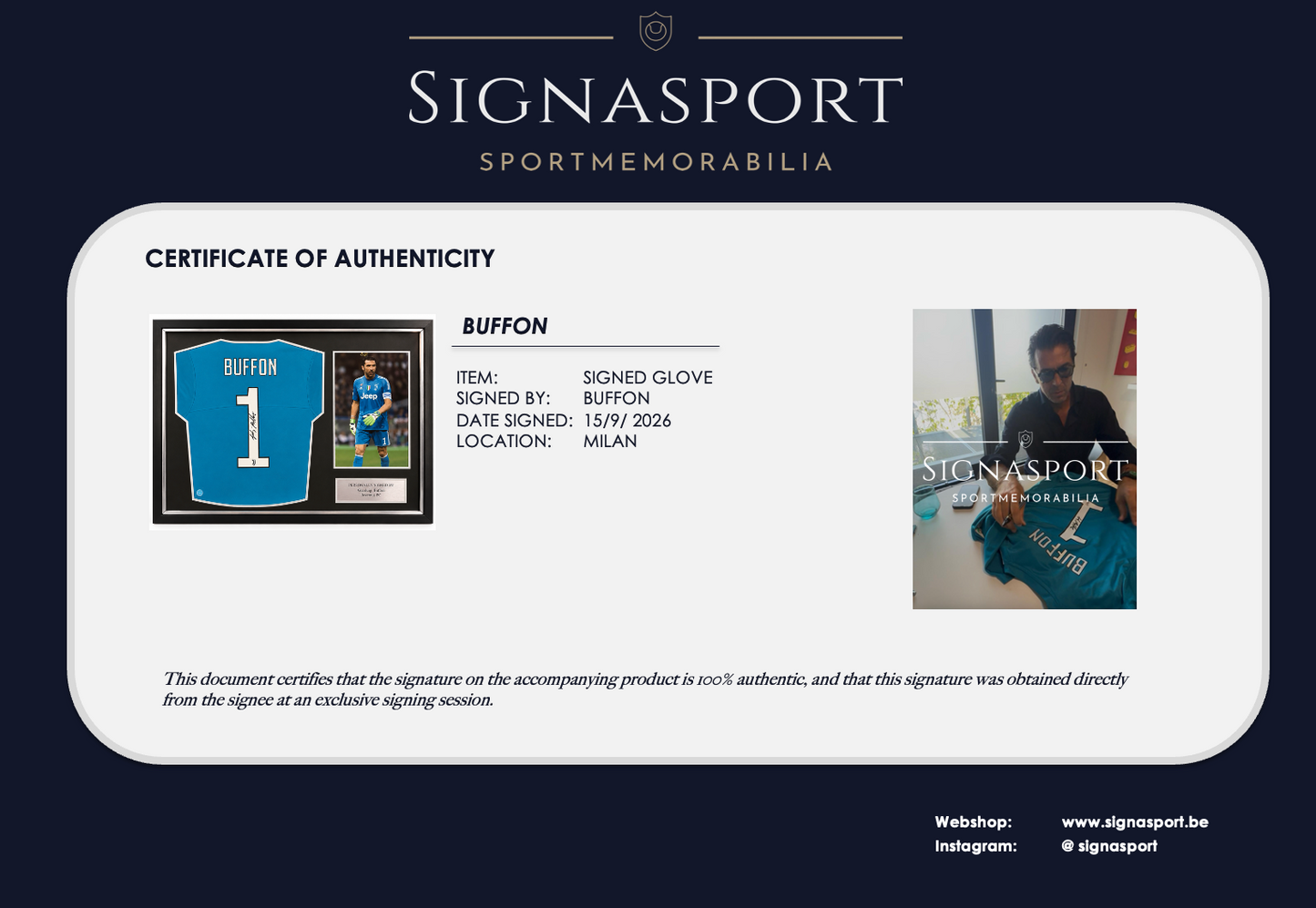 Buffon Signed Juventus Shirt. Elite Frame