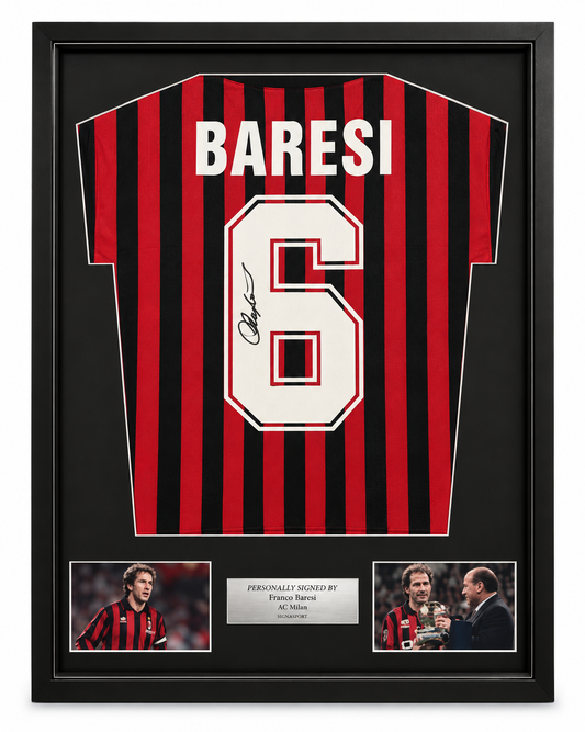 Baresi Signed AC Milan Football Shirt. Deluxe Frame