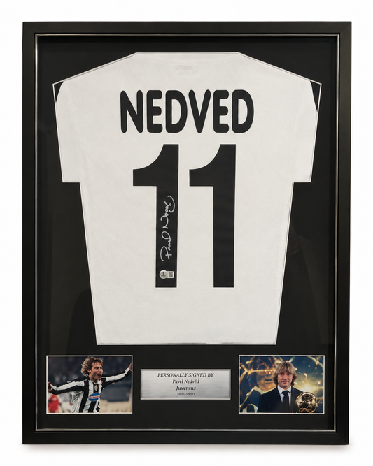 Nedved Signed Juventus Footbal Shirt. Deluxe Frame