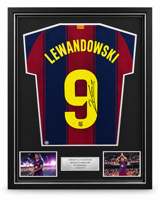 Lewandowski Signed FCB Football Shirt. Elite Frame
