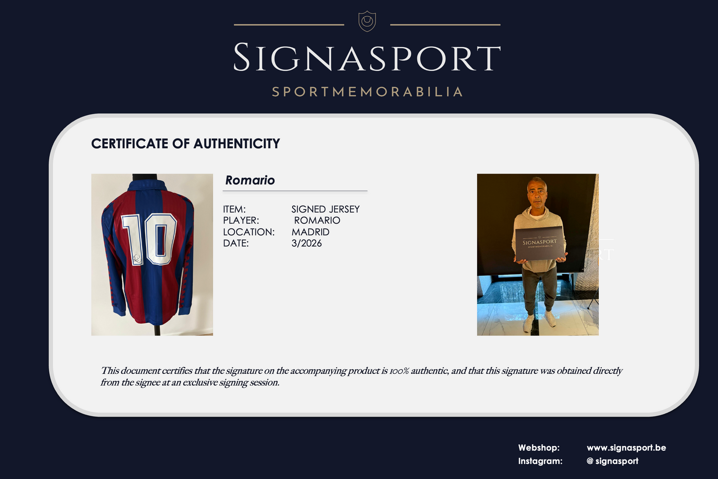 Romario Signed FCB Football Shirt. Deluxe Frame
