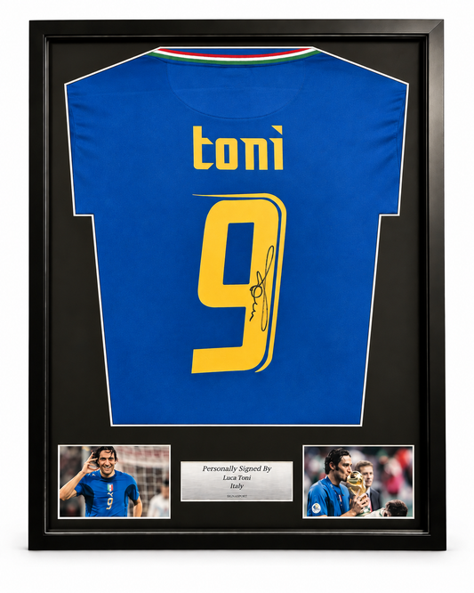 Luca Toni Signed Italy Football Shirt. Deluxe Frame