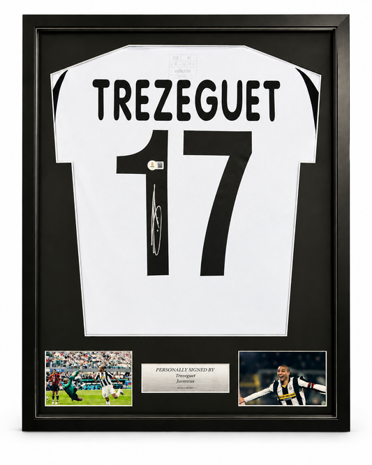 Trezeguet Signed Juventus Football Shirt. Deluxe Frame