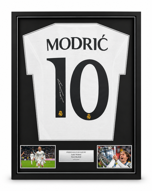 Modric Signed Real Madrid Football Shirt. Deluxe Frame