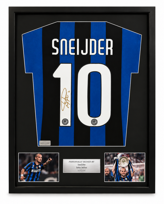 Sneijder Signed Inter Milan Football Shirt. Deluxe Frame
