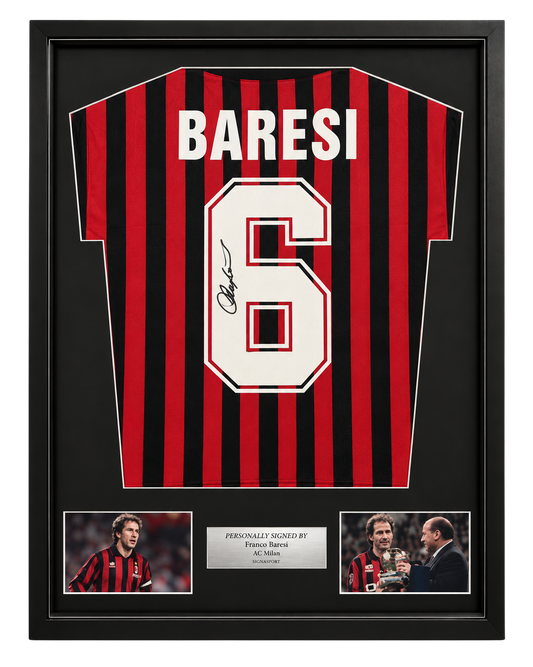 Baresi Signed AC Milan Football Shirt. Deluxe Frame