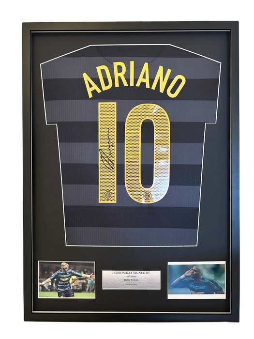 Adriano Signed Inter Football Shirt. Deluxe Frame
