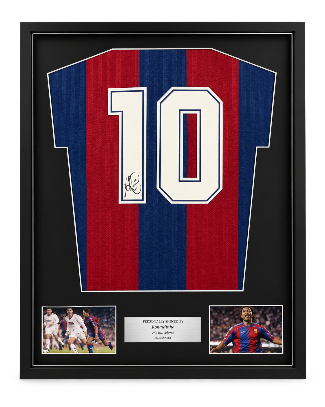 Romario Signed FCB Football Shirt. Deluxe Frame