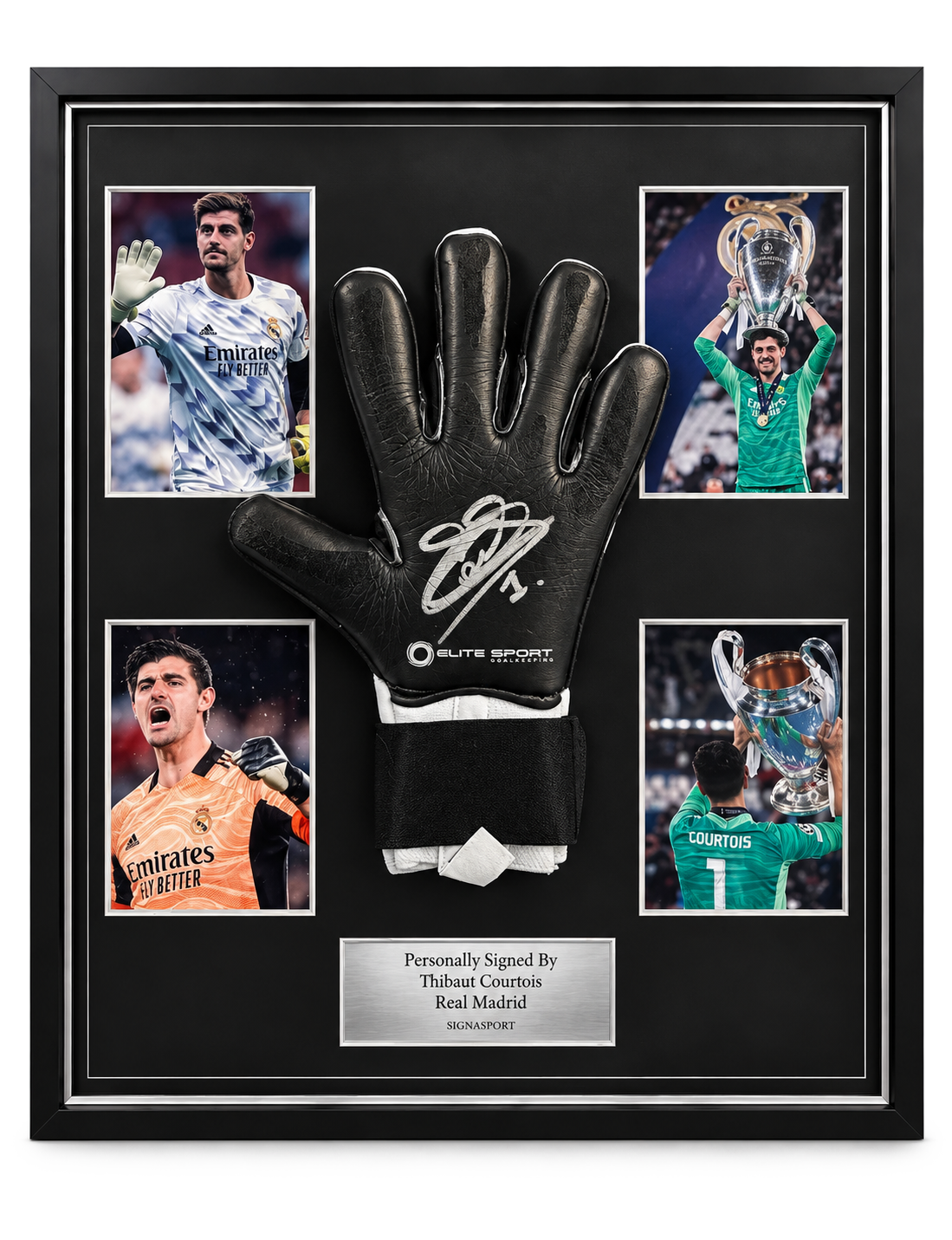 Courtois Signed Goalkeeper Glove. Framed.