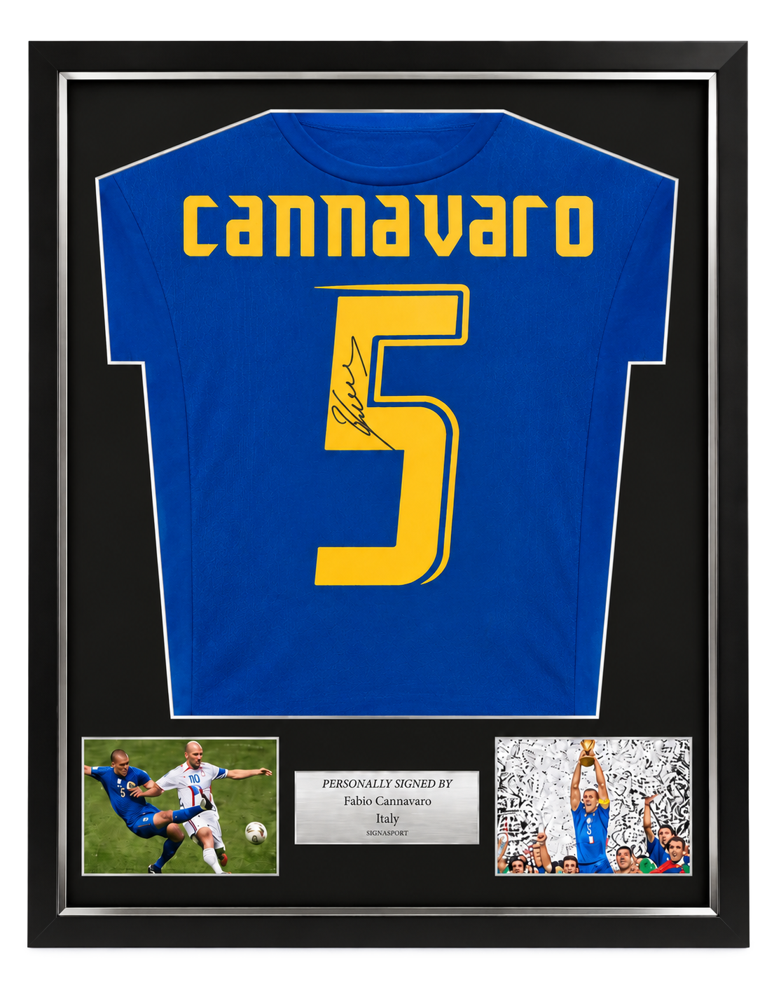 Cannavaro Signed Italy Football Shirt. Deluxe Frame