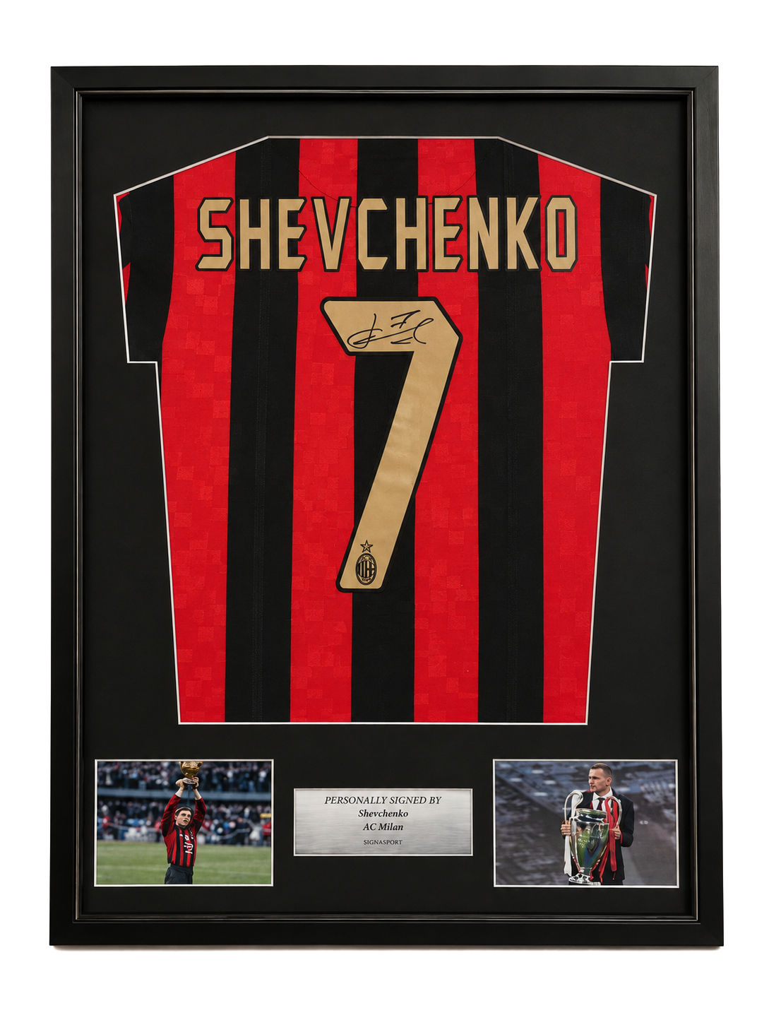 Shevchenko Signed AC Milan Football Shirt. Deluxe Frame