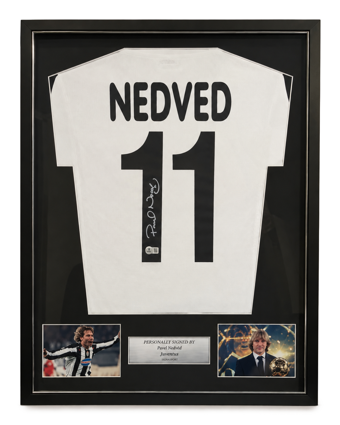 Nedved Signed Juventus Footbal Shirt. Deluxe Frame