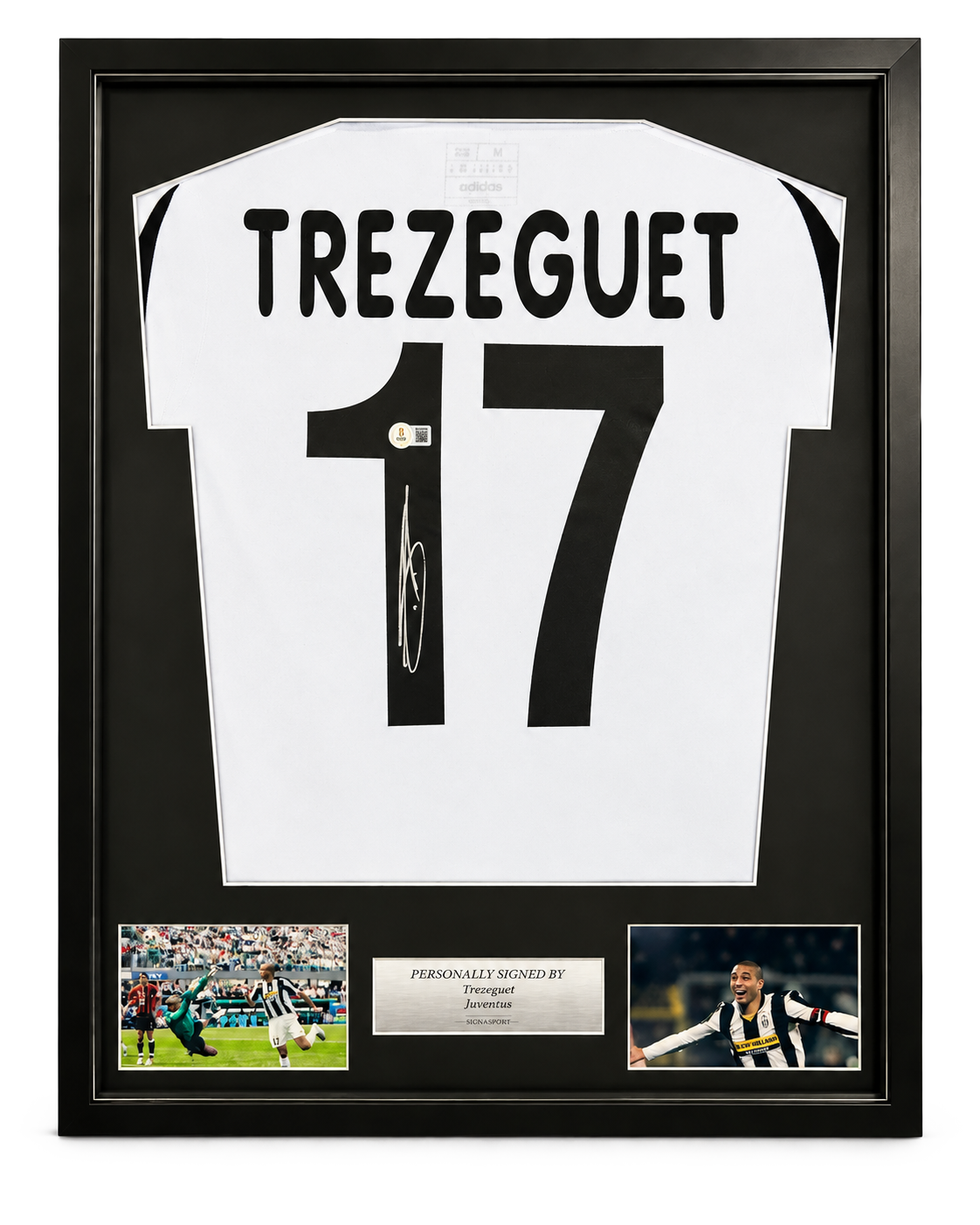 Trezeguet Signed Juventus Football Shirt. Deluxe Frame