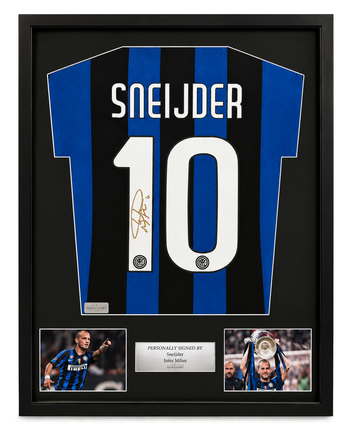 Sneijder Signed Inter Milan Football Shirt. Deluxe Frame