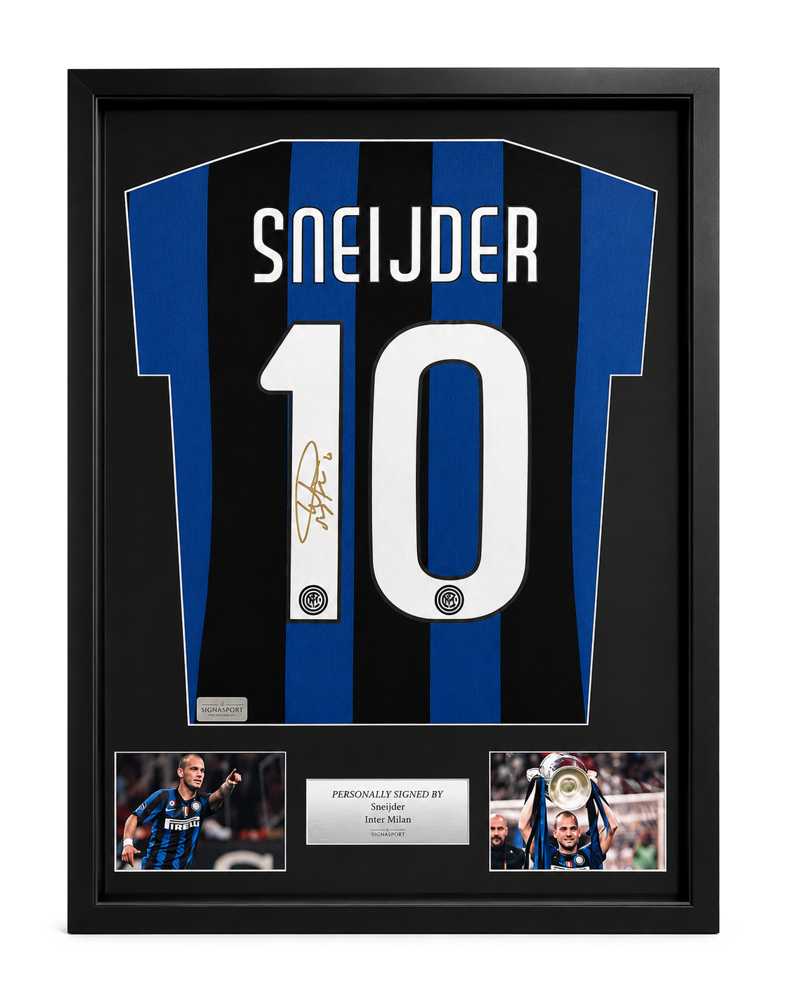 Sneijder Signed Inter Milan Football Shirt. Deluxe Frame